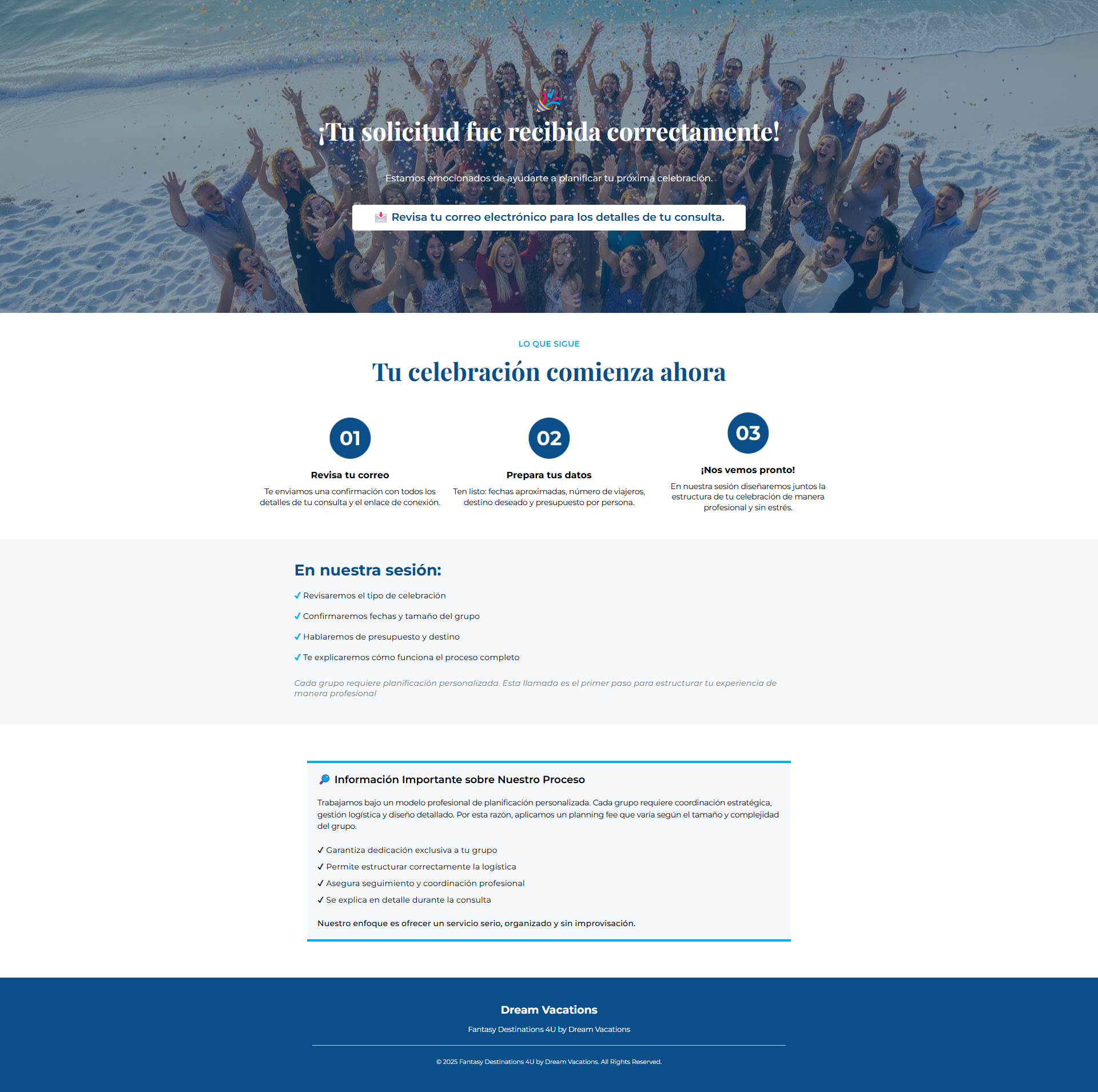Fantasy Destinations 4U bilingual travel lead funnel