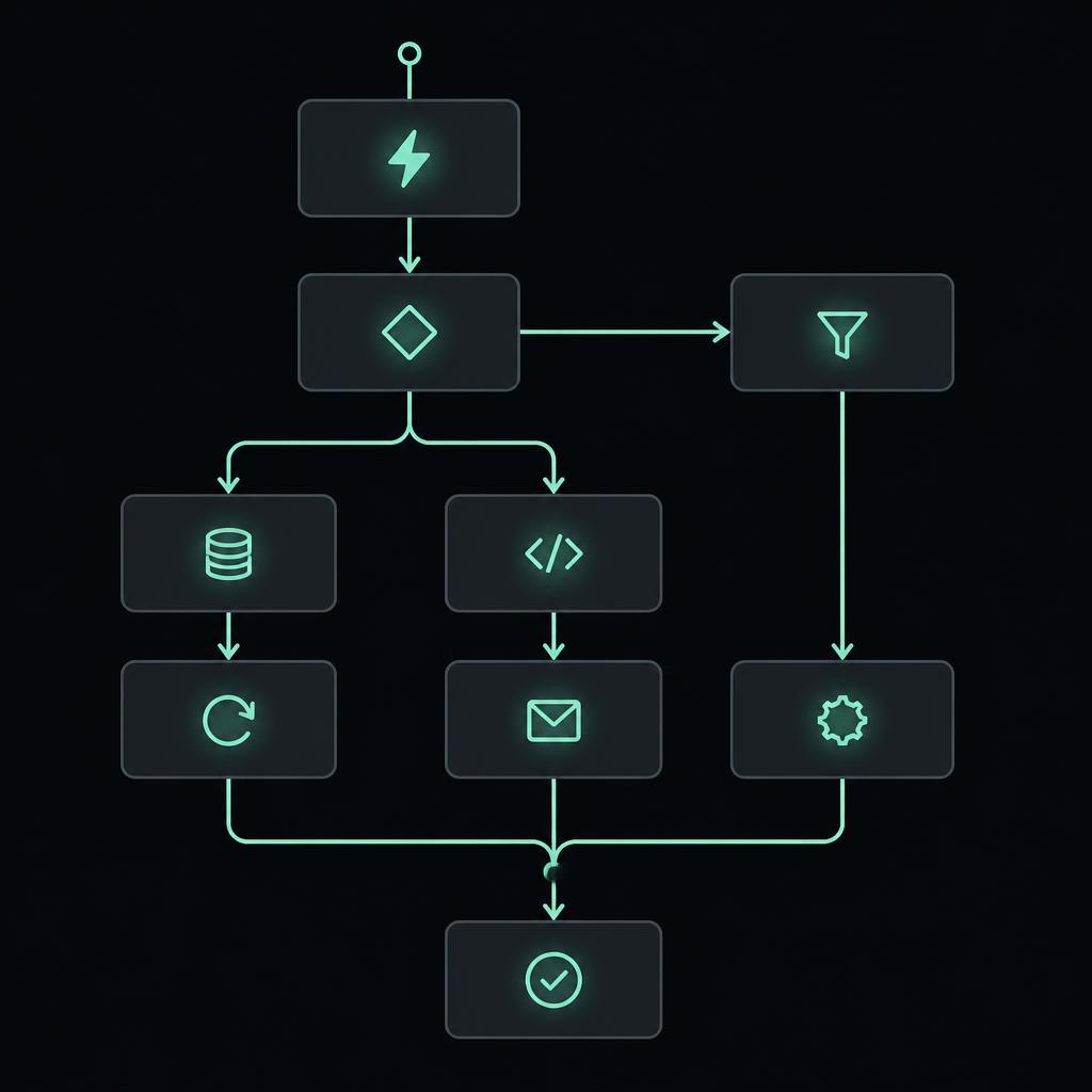 Abstract automation workflow diagram of connected nodes and arrows