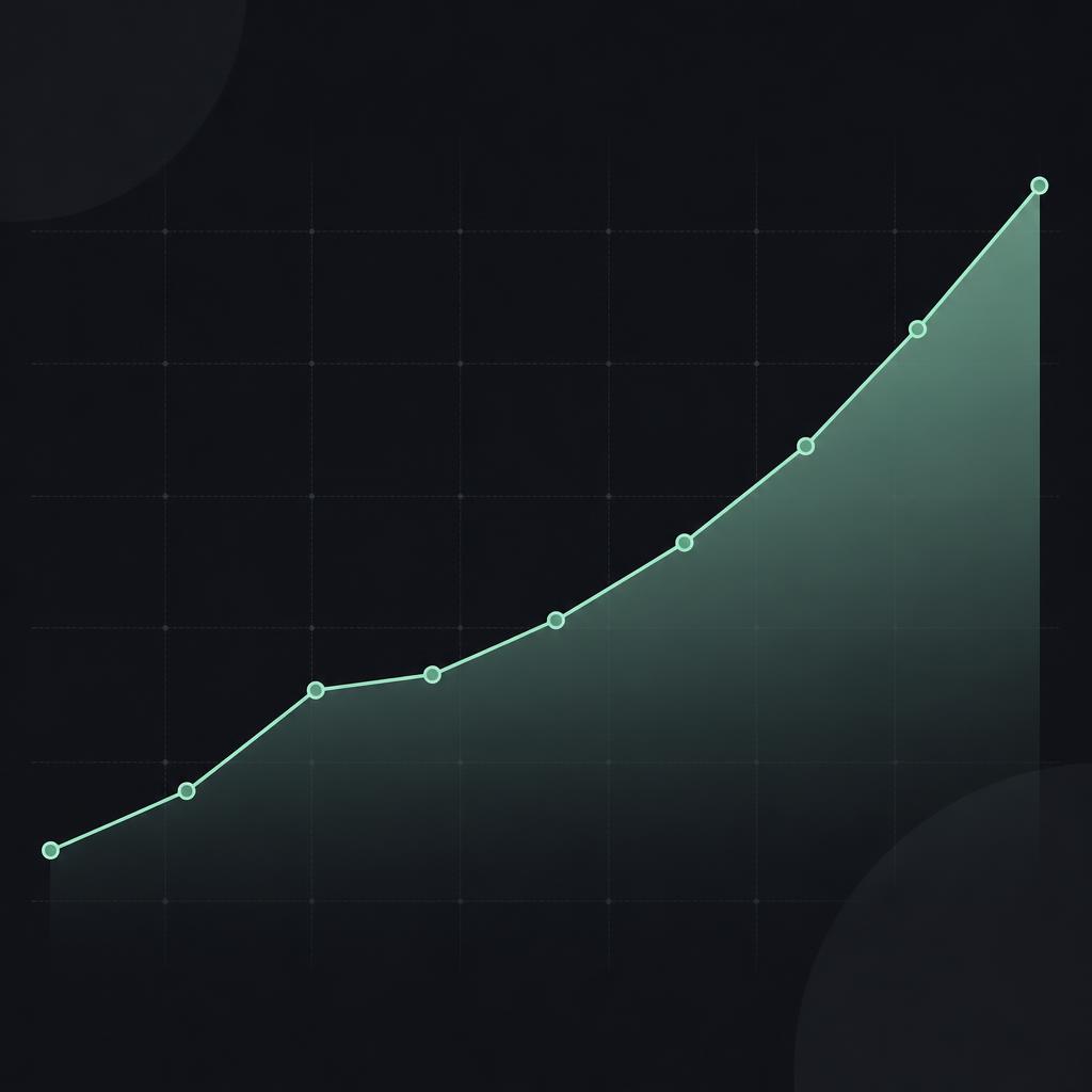 Abstract upward growth line chart in mint on a dark background